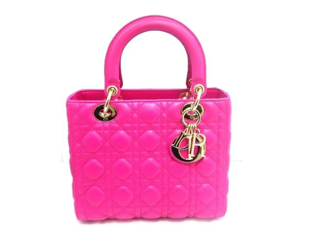 Christian Dior Lady Handbag Lambskin Pink Cannage